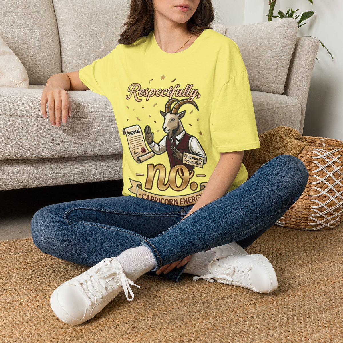 T-Shirt — "Respectfully, No" Capricorn Goat Proposal Funny Zodiac Tee