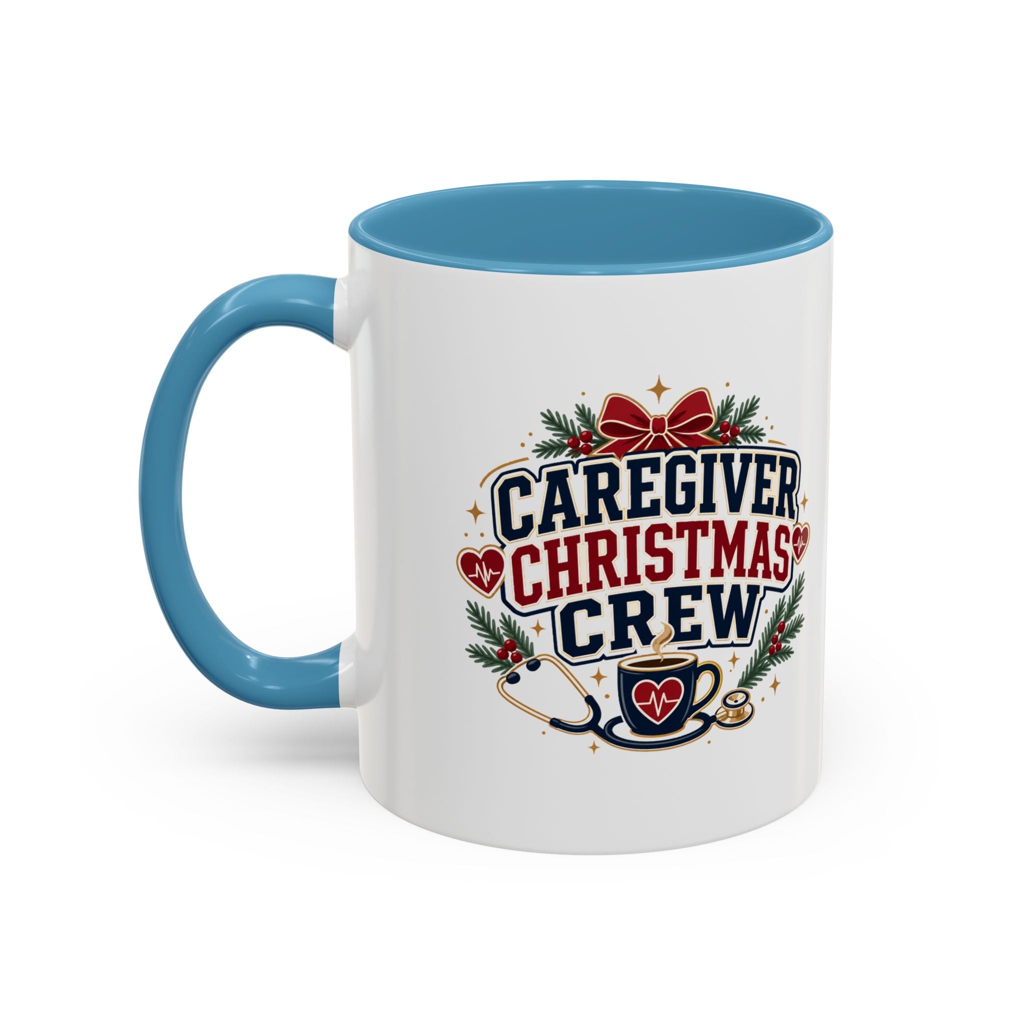 Modern Day Christmas Caregiver Christmas Crew Accent Coffee Mug – Holiday Nurse & Caregiver Gift (11/15oz)