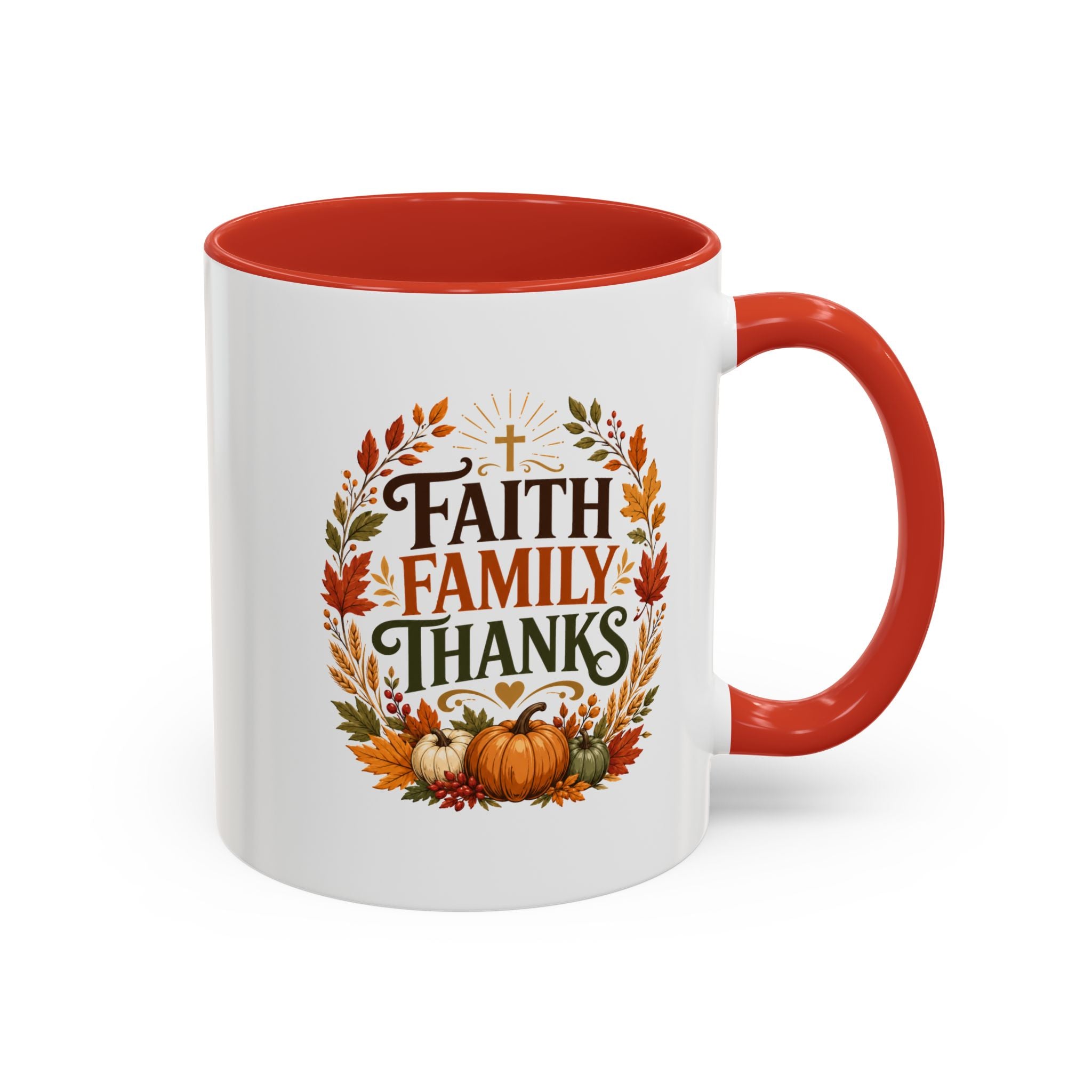 Thanksgiving Mug Faith Family Thanks Accent Coffee Mug — Thanksgiving Pumpkin Fall Leaves