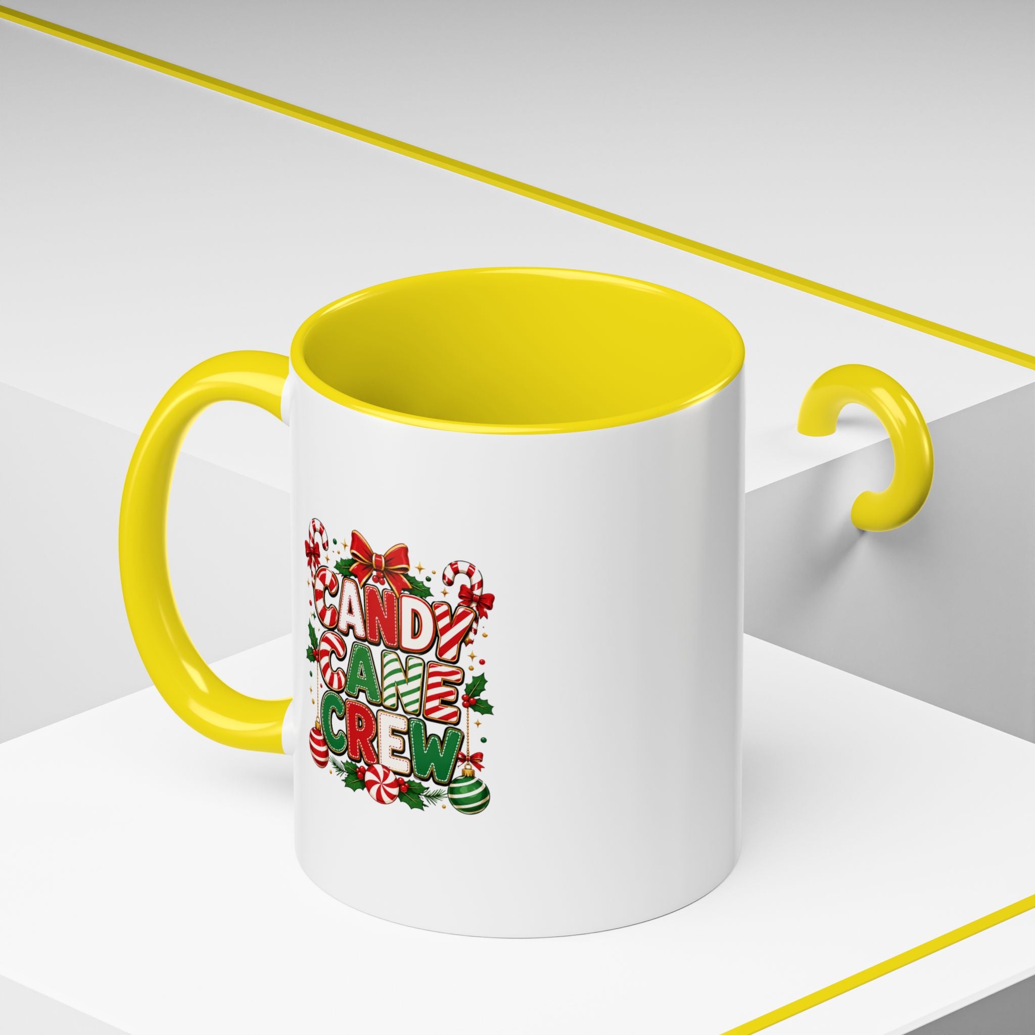Candy Cane Crew Accent Coffee Mug — Christmas Holiday Hot Cocoa Cup