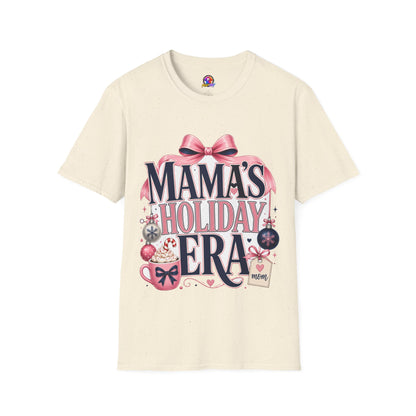 Mama's Holiday Era T-Shirt — Festive Pink Bow Christmas Tee for Moms
