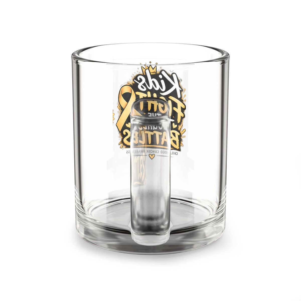 Kids Fight the Toughest Battles Glass Mug — 10oz Childhood Cancer Awareness Ribbon Coffee Cup