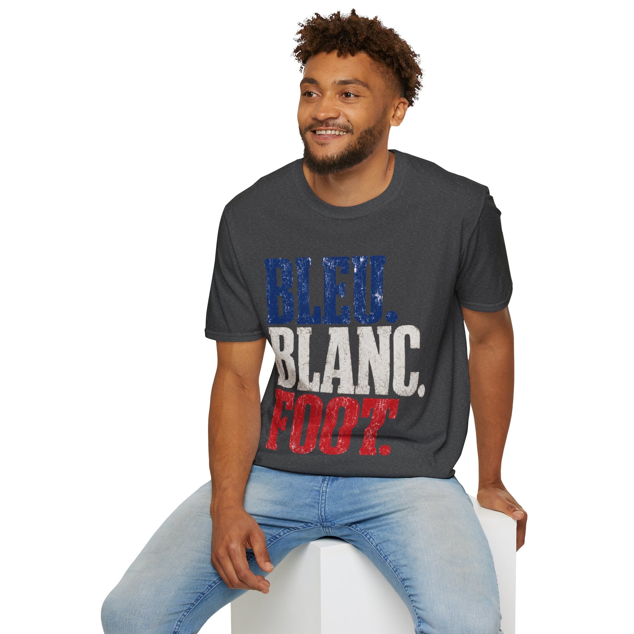 France T-Shirt — Bleu Blanc Foot Vintage French Flag Soccer Graphic Tee