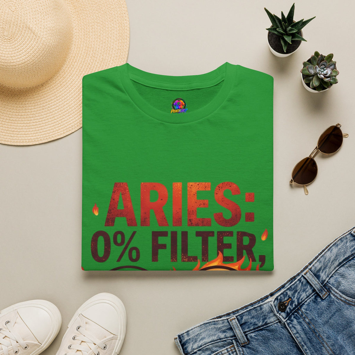 Aries T-Shirt — "Aries: 0% Filter, 100% Fire" Bold Zodiac Tee