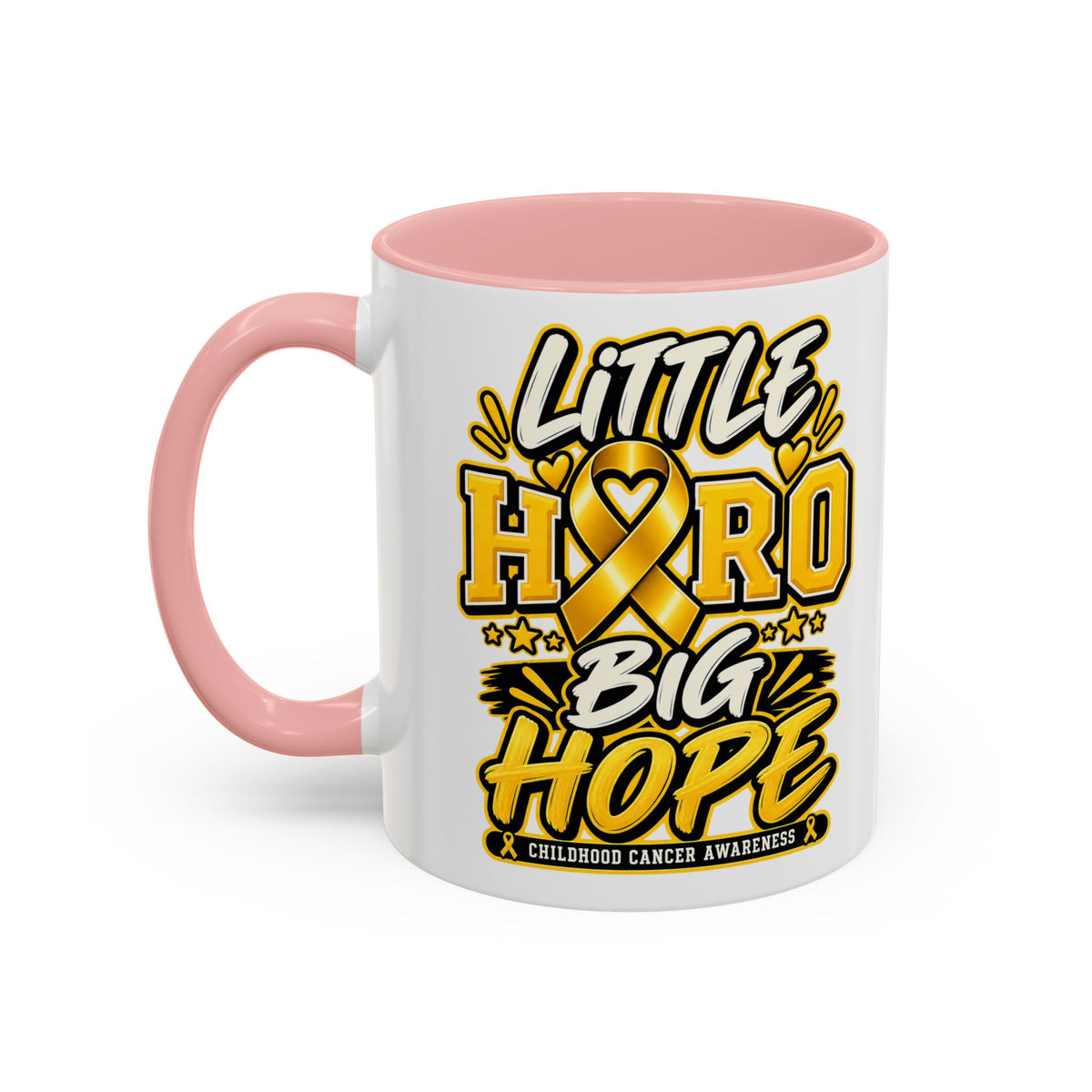 Little Hero Big Hope Coffee Mug — Childhood Cancer Awareness Accent Mug (11/15 oz)