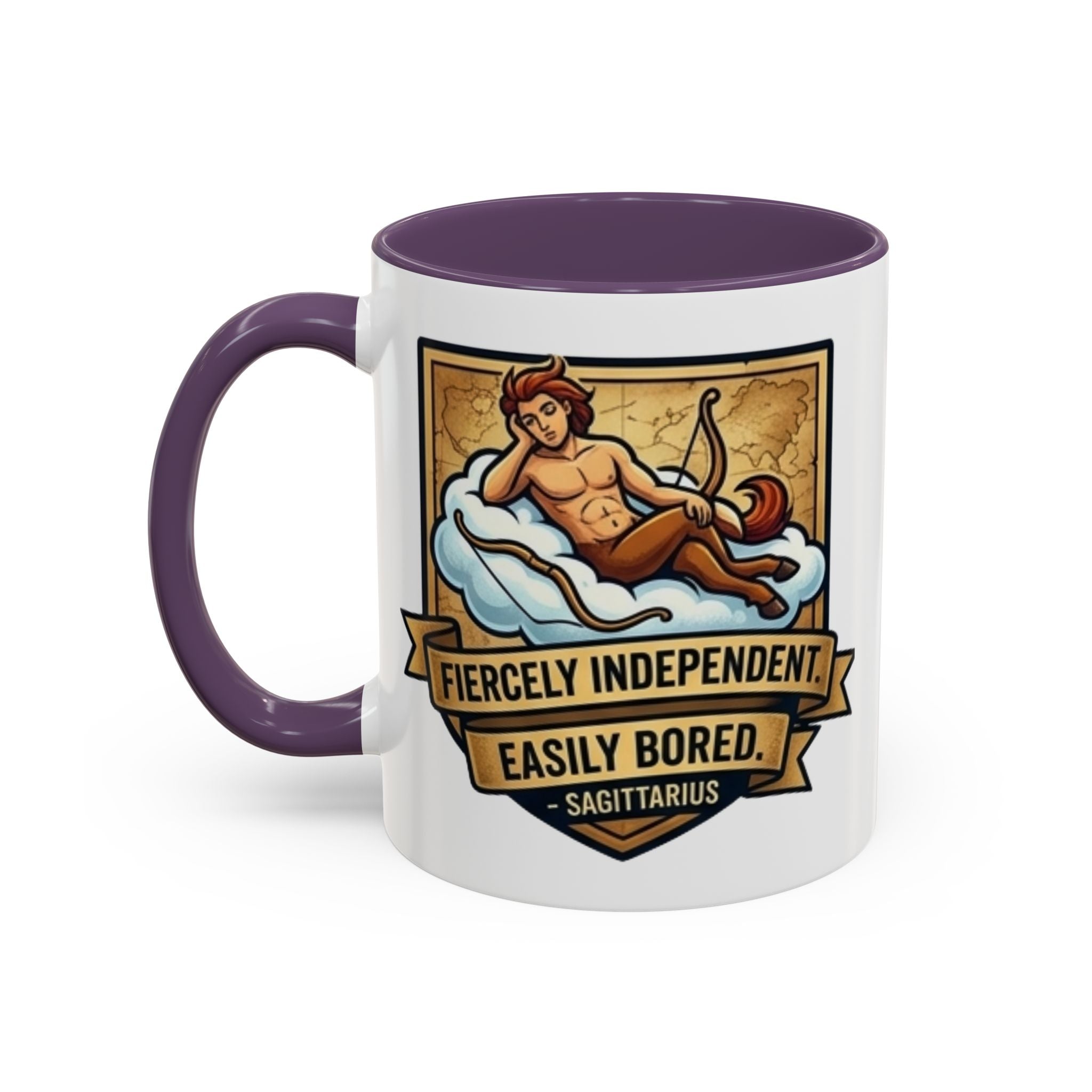 Sagittarius Coffee Mug — "Fiercely Independent, Easily Bored" Zodiac Accent Mug (11/15 oz)