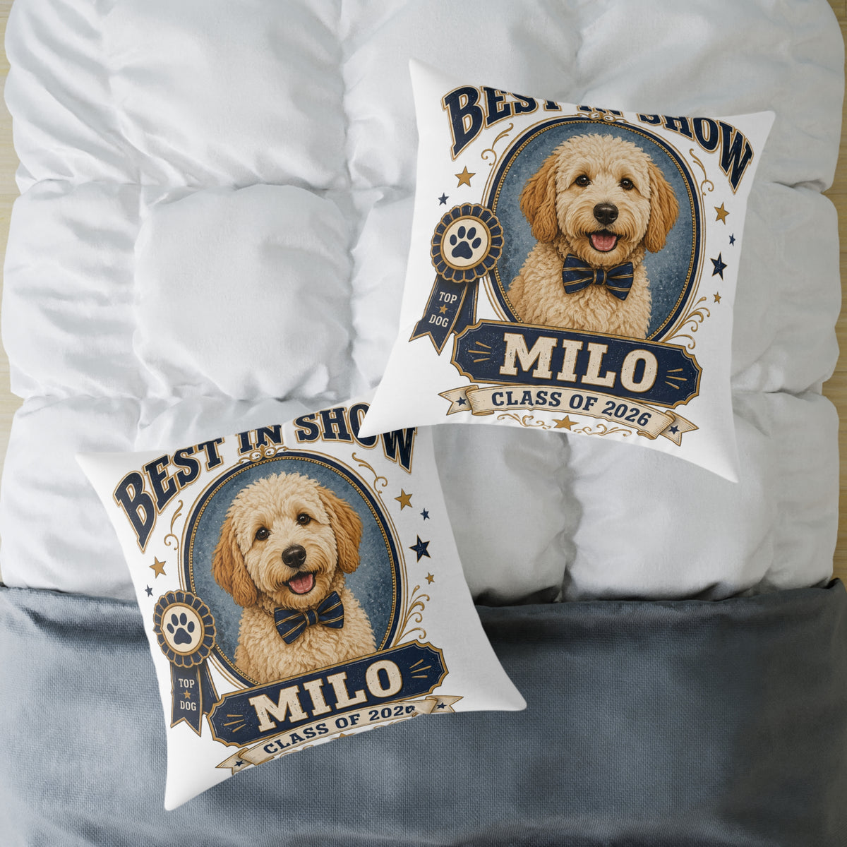 Best in Show Personalized Dog Pillow  Milo Bailey Dog Dad Mom– 'Milo' Class of 2026 Pet Decor