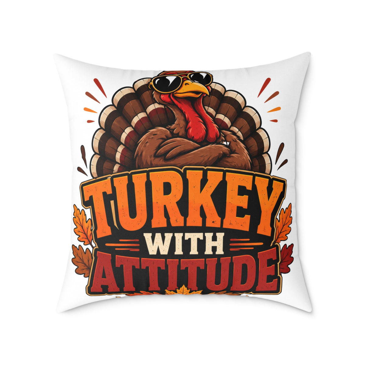 Thanksgiving Turkey With Attitude Throw Pillow — Funny Thanksgiving Decorative Pillow