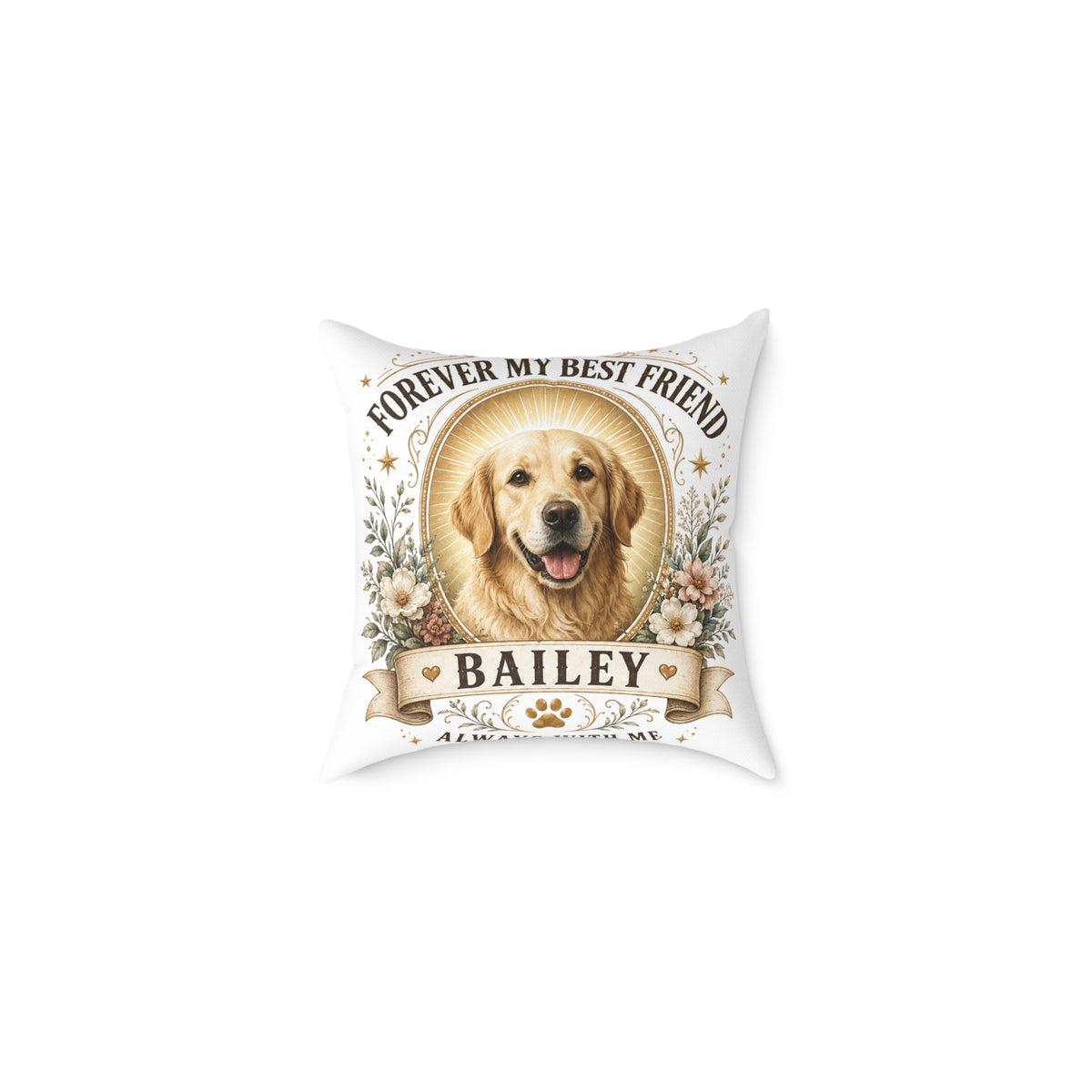 Forever My Best Friend Personalized Dog Milo Bailey Dog Dad Mom Pillow — Custom Pet Name Golden Retriever Cushion