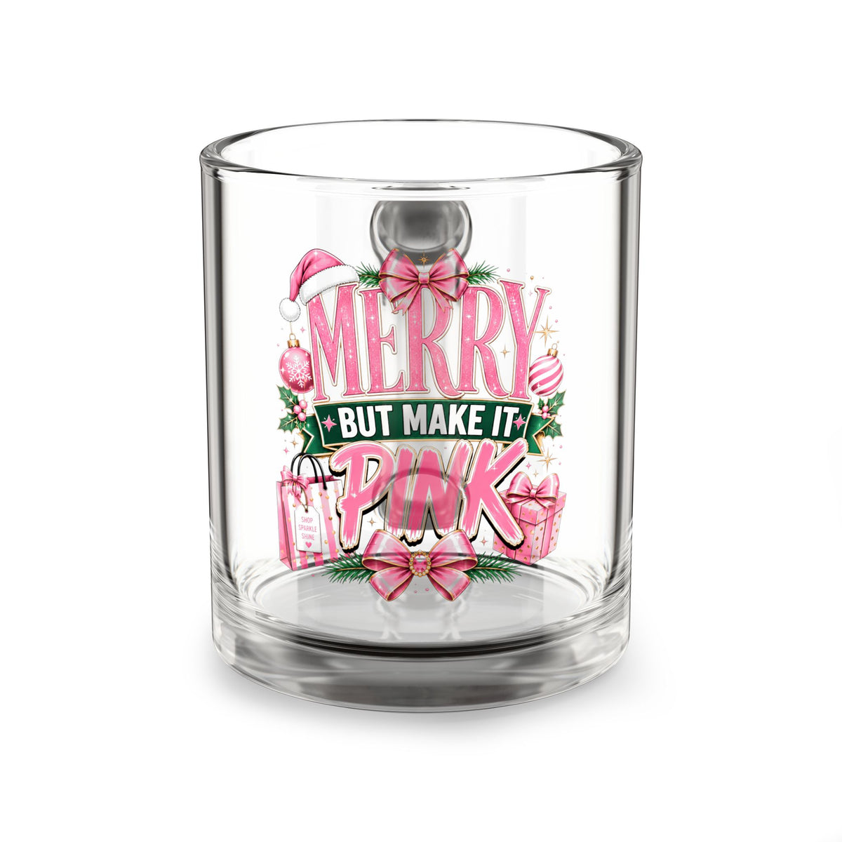 Christmas Glass Mug 10 oz Glass Mug — "Merry But Make It Pink" Holiday Coffee Cup