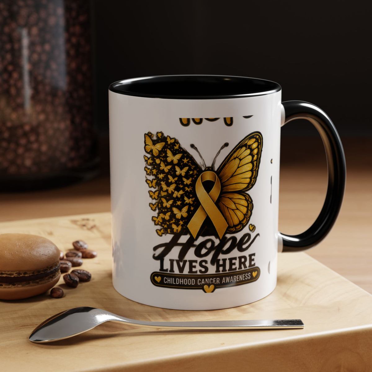 Children’s Cancer Awareness Accent Coffee Mug — "Hope Lives Here" (11/15oz)