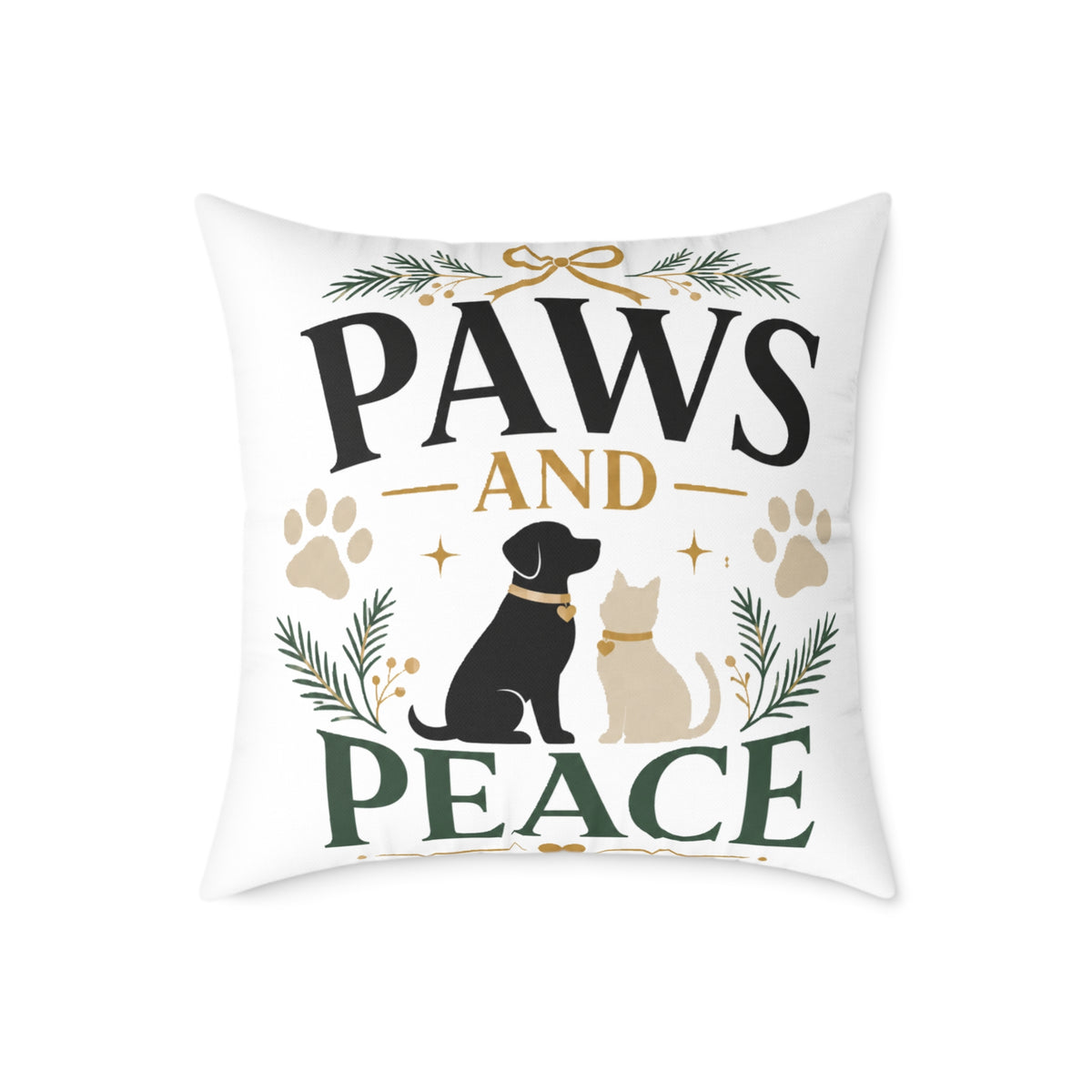 Christmas Paws and Peace Holiday Throw Pillow — Dog & Cat Christmas Decorative Cushion