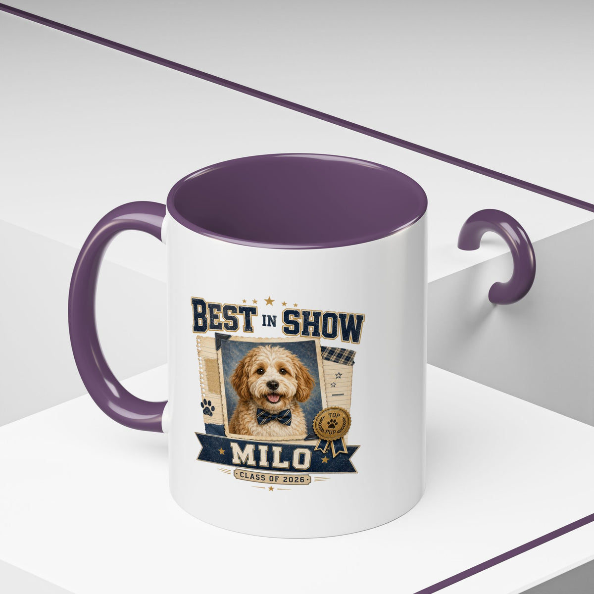 Milo Bailey Dog Dad Mom Best in Show Personalized Dog Mug — "Milo" Photo Accent Coffee Mug