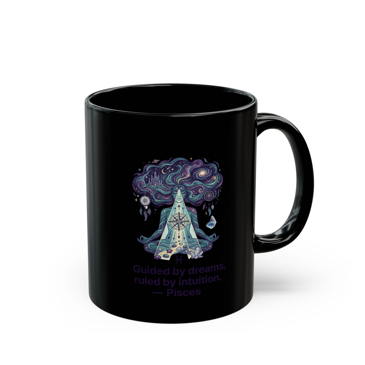 Pisces Zodiac Dreamy Crystal Tea Mug — Guided by Dreams & Intuition Black Coffee Cup