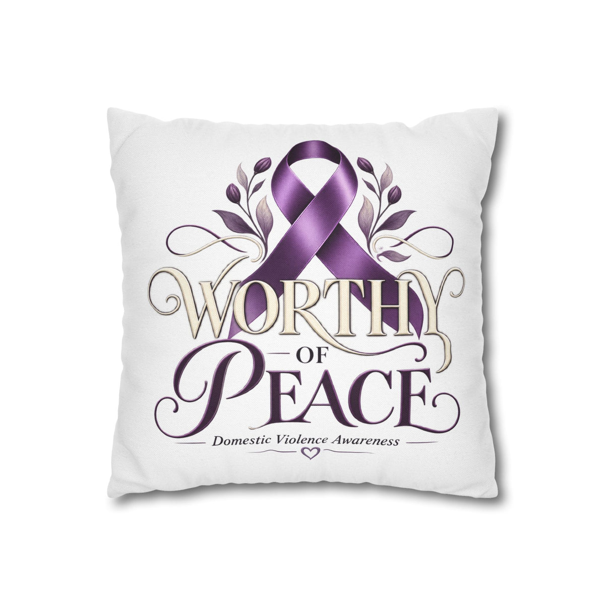 Worthy of Peace Purple Ribbon Pillowcase — Domestic Violence Awareness Throw Pillow