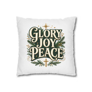 Christmas Pillowcase — "Glory Joy Peace" Decorative Holiday Throw Pillow Cover