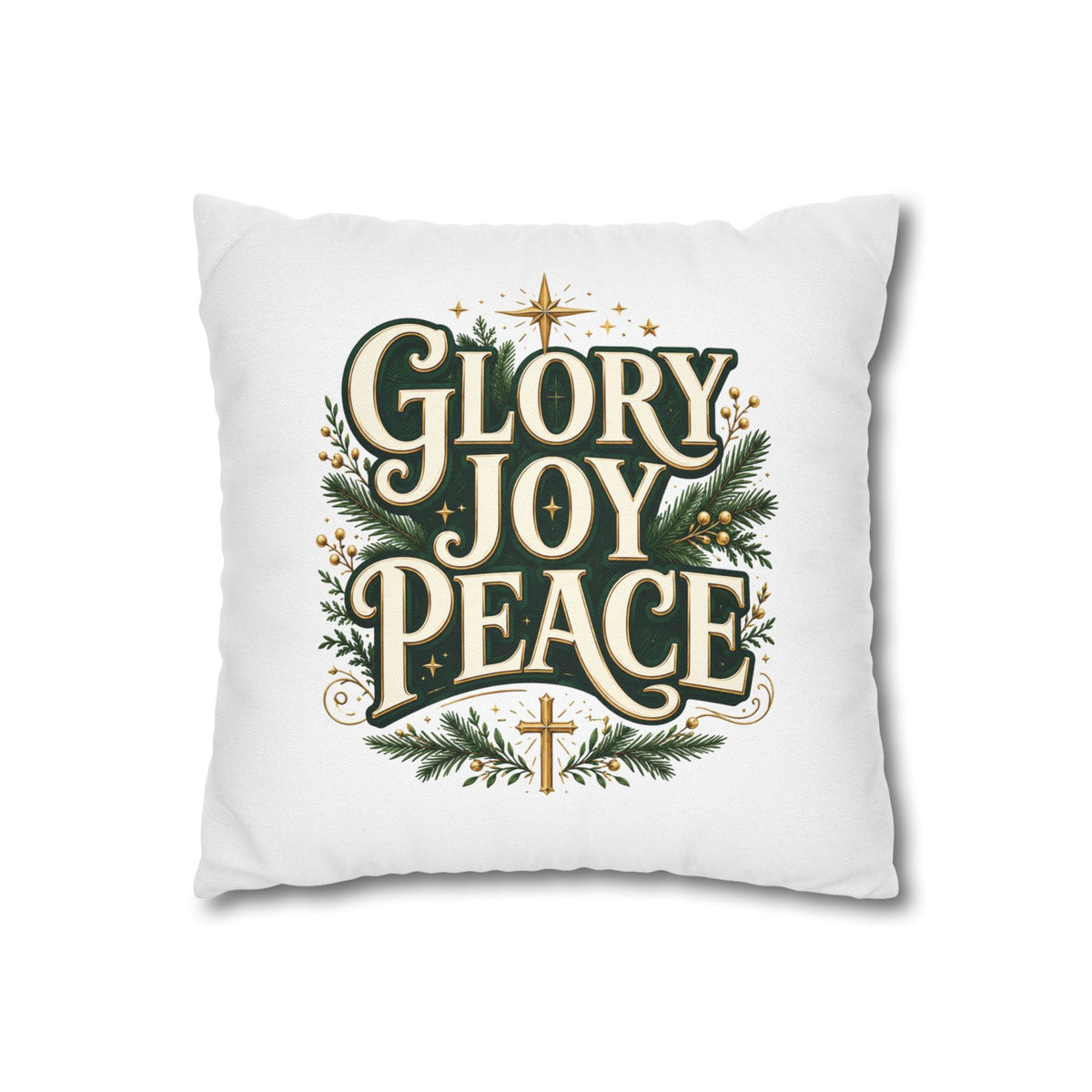 Christmas Pillowcase — "Glory Joy Peace" Decorative Holiday Throw Pillow Cover