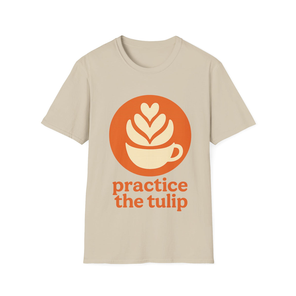 "Practice The Tulip" Latte Art Coffee Graphic Tee - Aesthetic Orange Barista White T-Shirt - Trending Now - September 2026