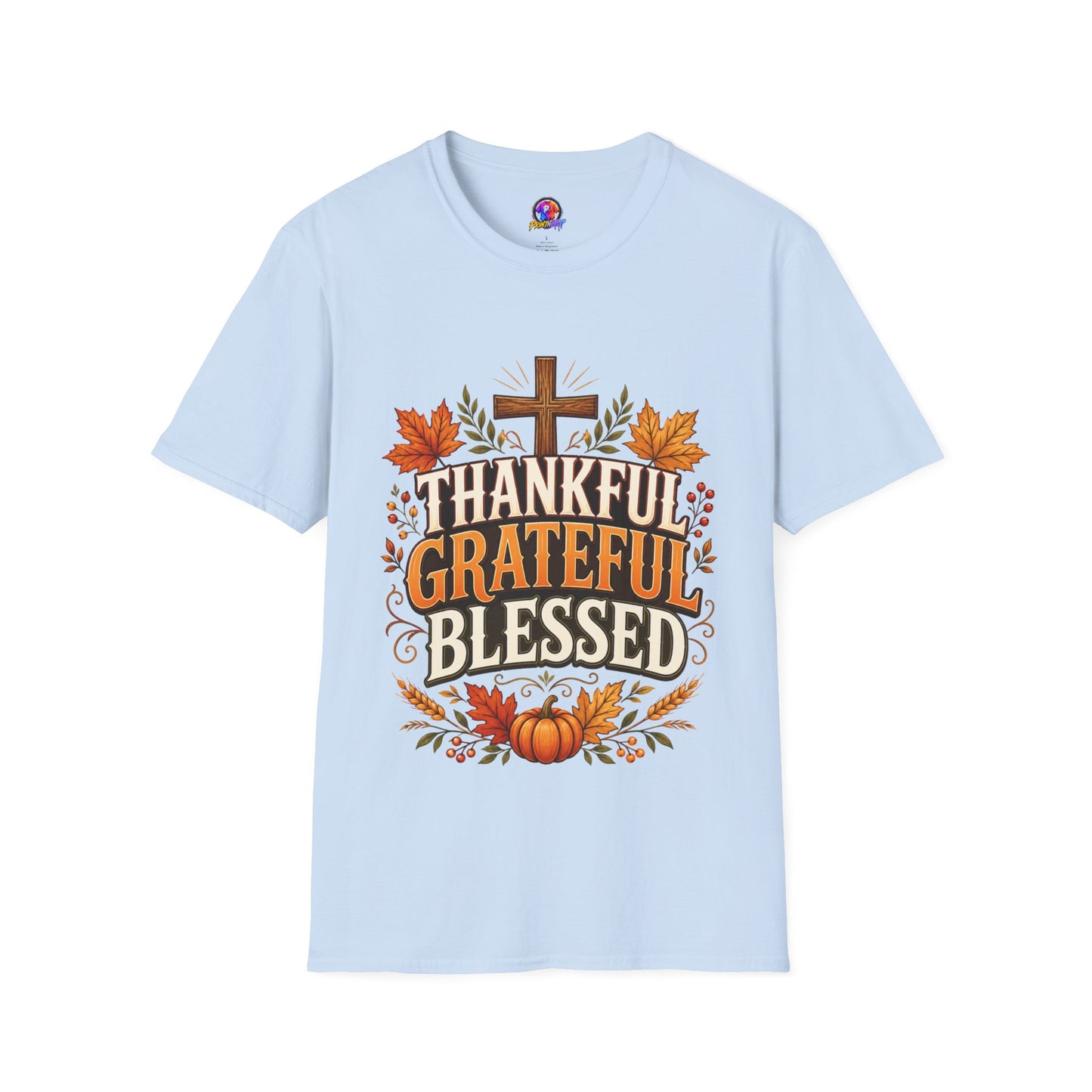 Thankful Grateful Blessed T-Shirt — Fall Thanksgiving Christian Tee