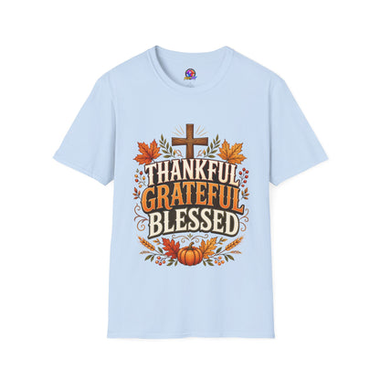 Thankful Grateful Blessed T-Shirt — Fall Thanksgiving Christian Tee