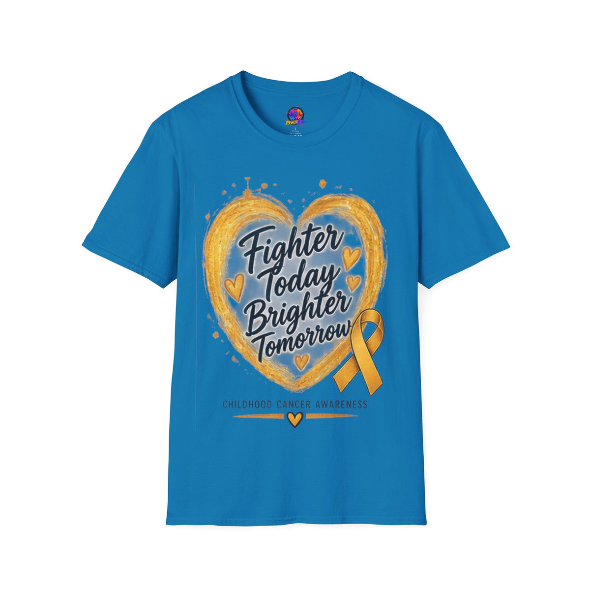 Childhood Cancer Awareness T-Shirt — "Fighter Today Brighter Tomorrow" Gold Ribbon