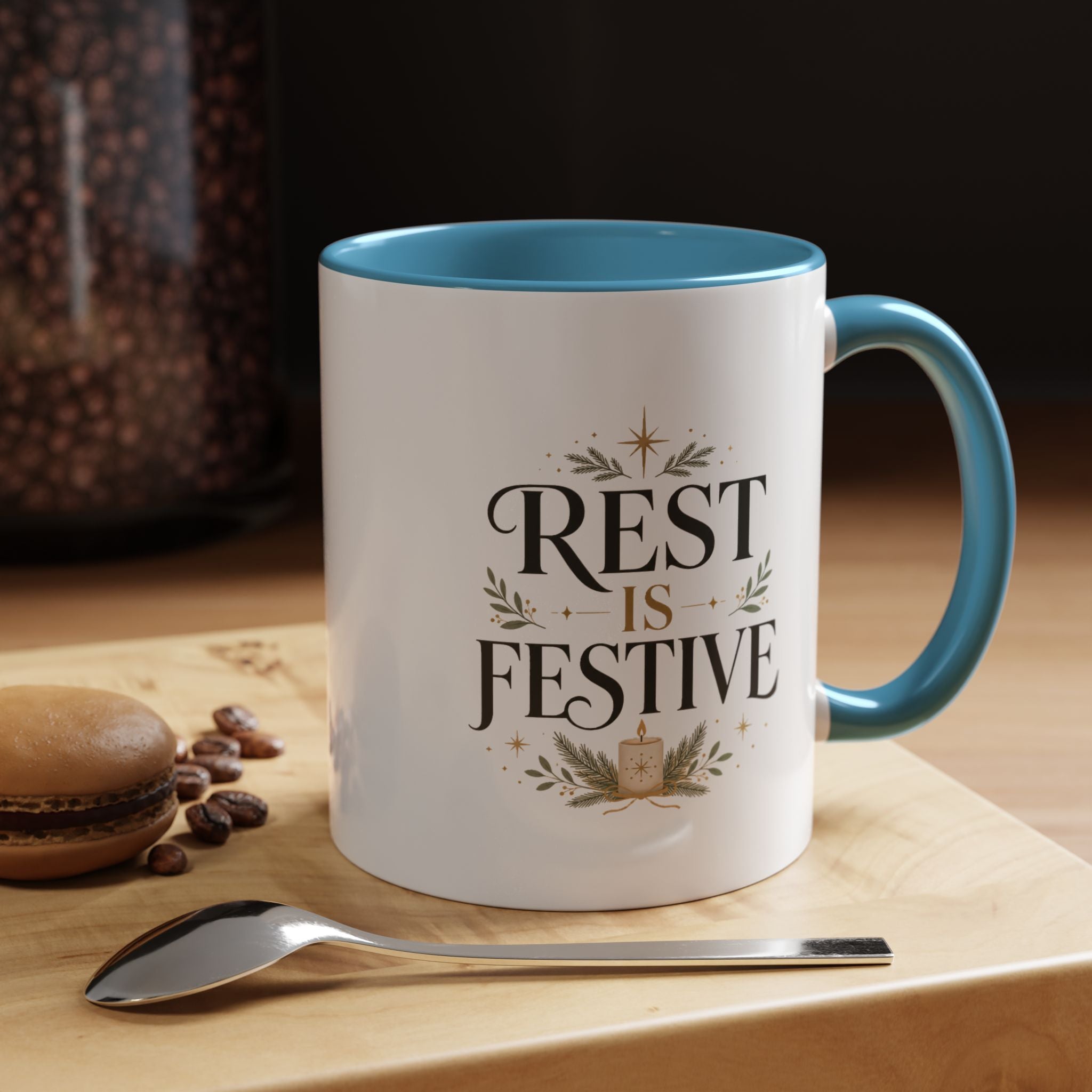 Modern Day Christmas Rest Is Festive Coffee Mug — Holiday Floral Accent