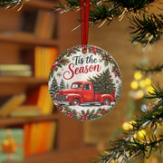 Tis the Season Red Truck Metal Ornament – Retro Christmas Tree Holiday Decoration