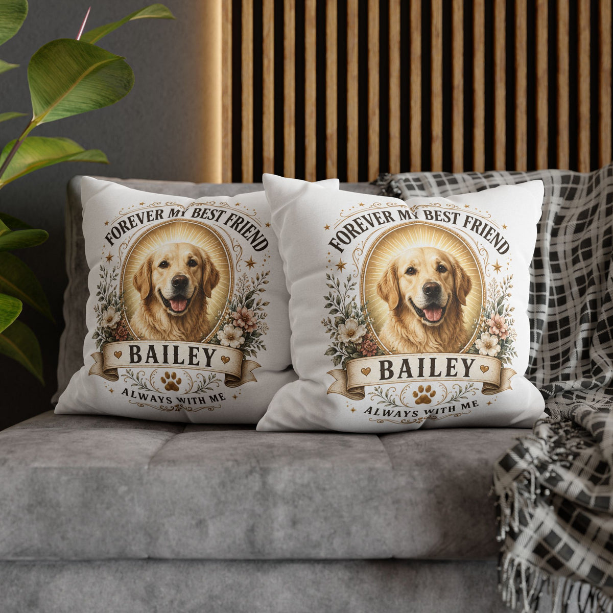 Forever My Best Friend Personalized Dog Photo Milo Bailey Dog Dad Mom Pillowcase — "Bailey" Memorial Throw Pillowcase