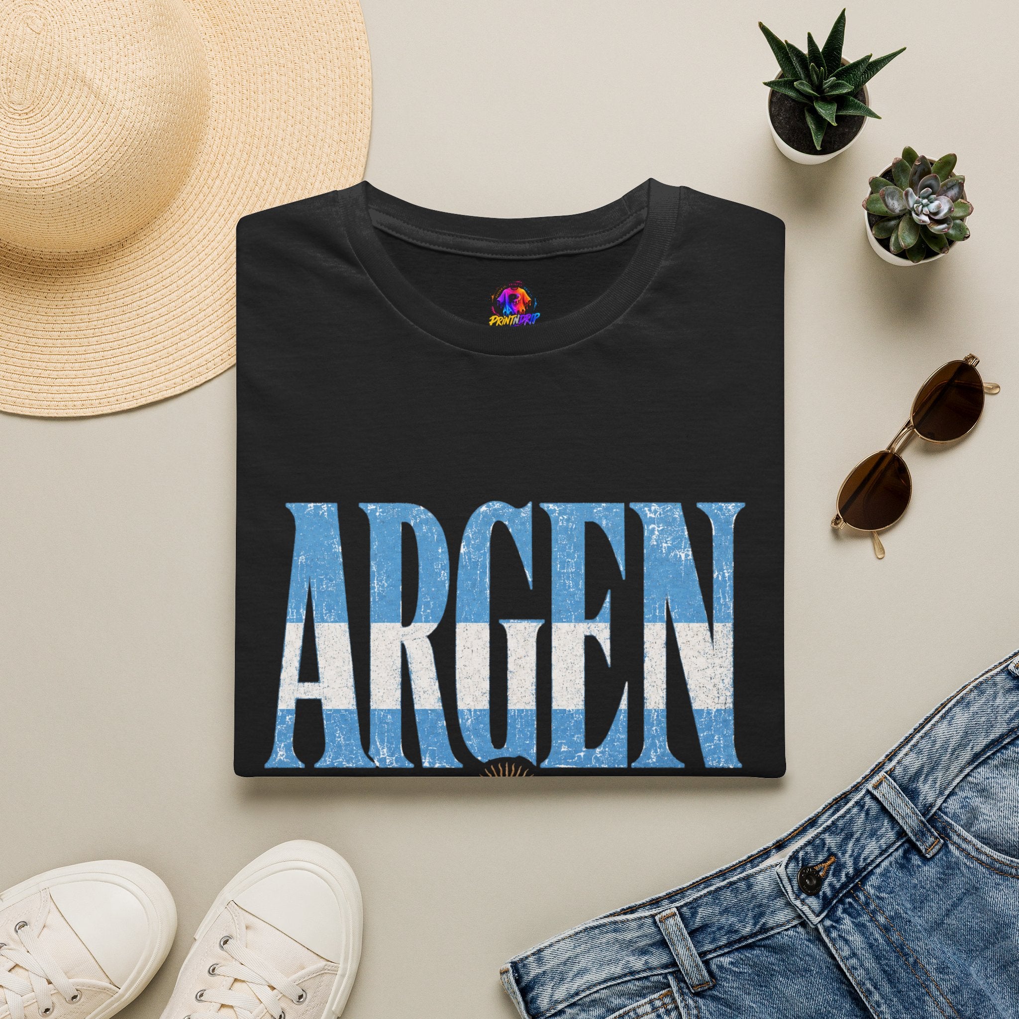 Argentina Flag Graphic T‑Shirt — Vintage Blue Distressed Typography