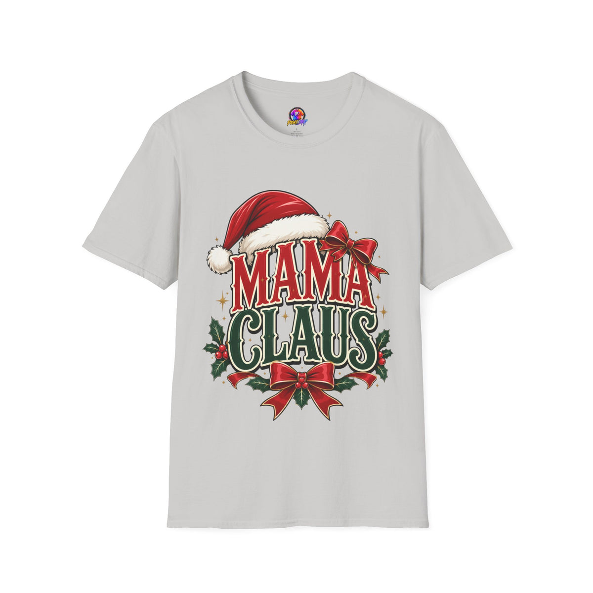 Mama Claus T-Shirt — Festive Christmas Mom Tee with Santa Hat & Bow