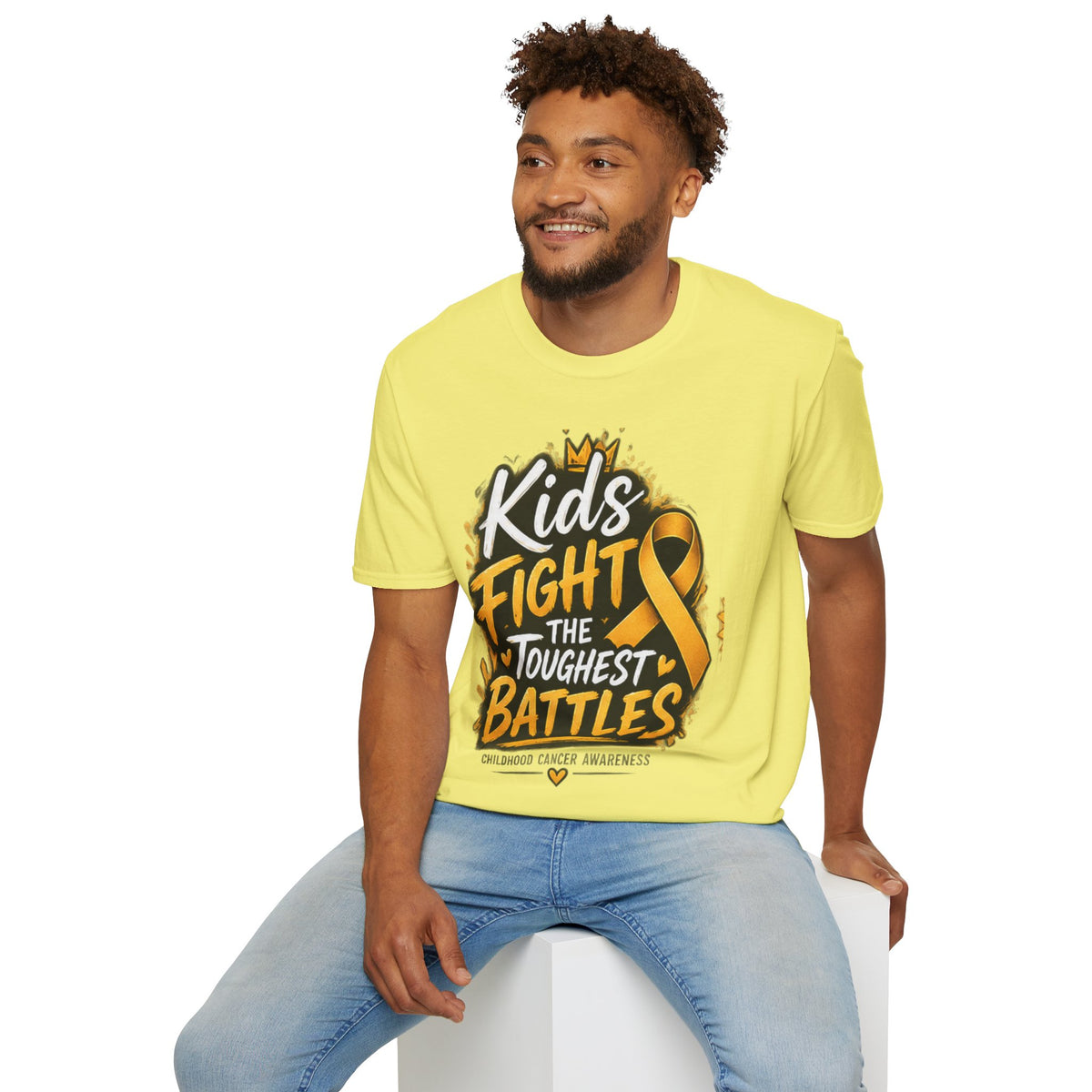 Childhood Cancer Awareness T-Shirt — "Kids Fight the Toughest Battles" Gold Ribbon