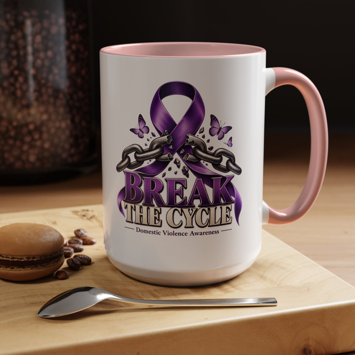 Break the Cycle Coffee Mug – Domestic Violence Awareness Purple Ribbon (11/15oz)