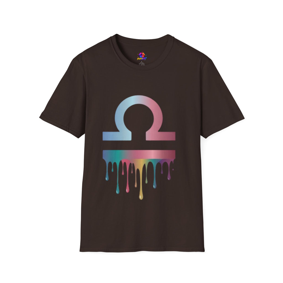 Libra Zodiac Omega Symbol T‑Shirt — Pastel Gradient Drip Graphic Shirt