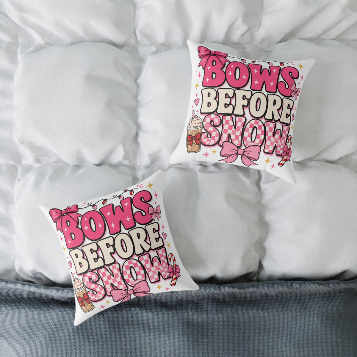 Modern Day Christmas Bows Before Snow Square Poly Canvas Pillow