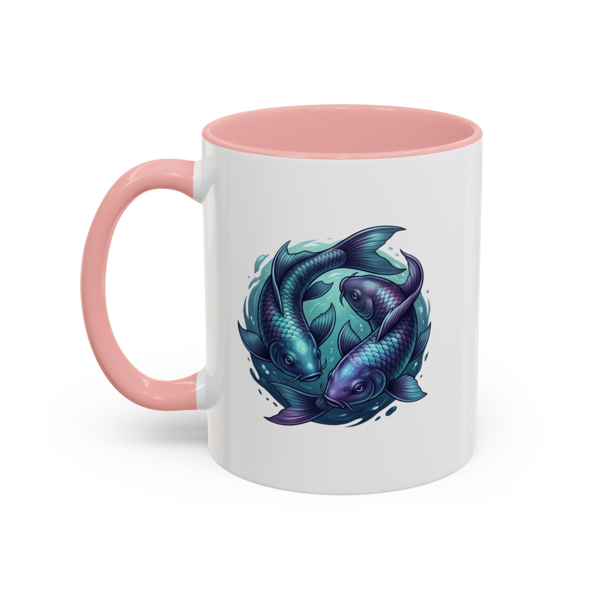 Koi Fish Accent Coffee Mug — Blue Pisces Ceramic Mug