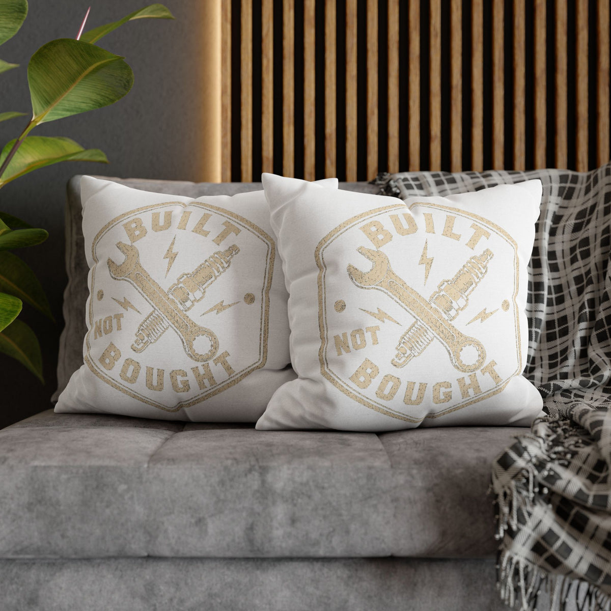 Built Not Bought Decorative Pillowcase –Milo Bailey Dog Dad Mom  Mechanic Wrench & Spark Plug Accent Cushion Cover