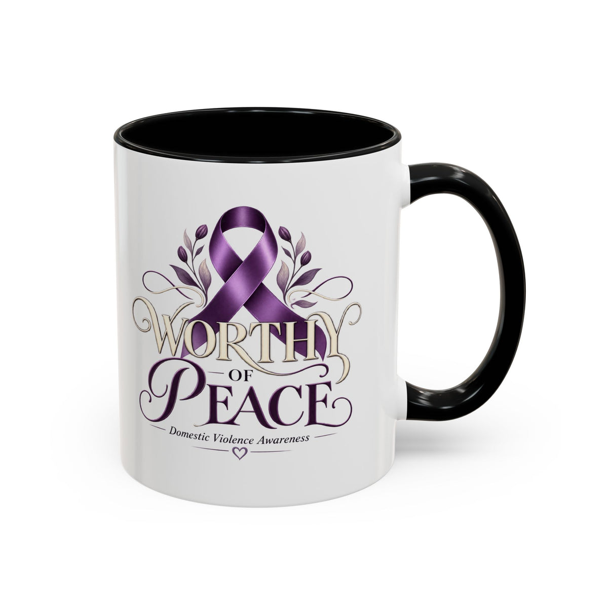 Worth of Peace Accent Coffee Mug — Domestic Violence Awareness Ribbon (11/15oz)