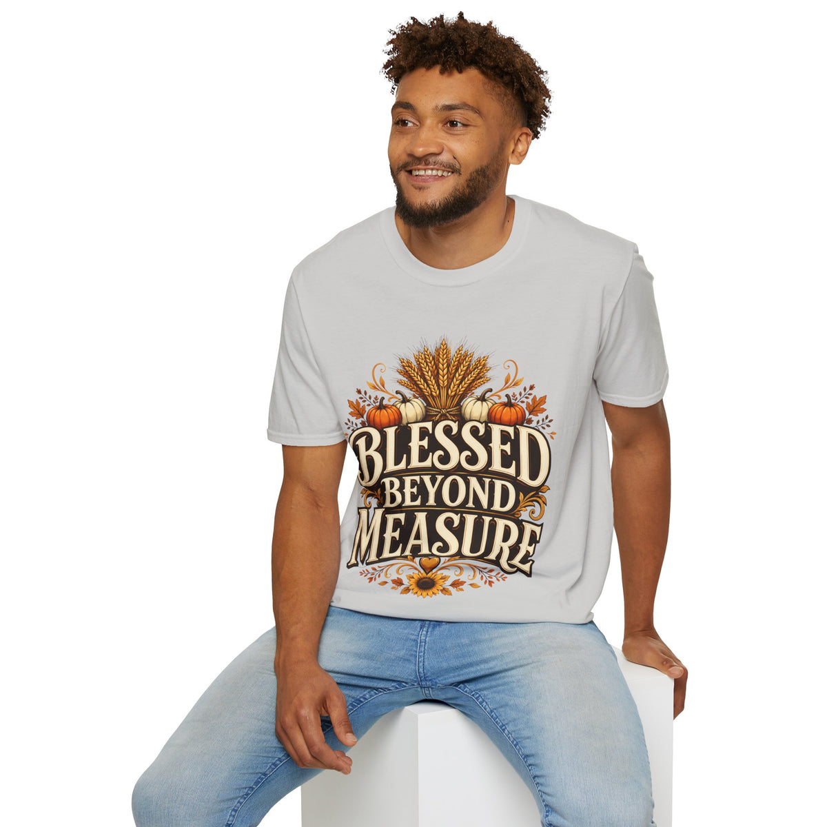Thanksgiving T-Shirt Blessed Beyond Measure T-Shirt — Fall Harvest Pumpkin & Wheat Tee