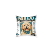 Personalized Dog Magazine Cover Pillow  Milo Bailey Dog Dad Mom — 'MILO' Square Poly Canvas Throw Pillow