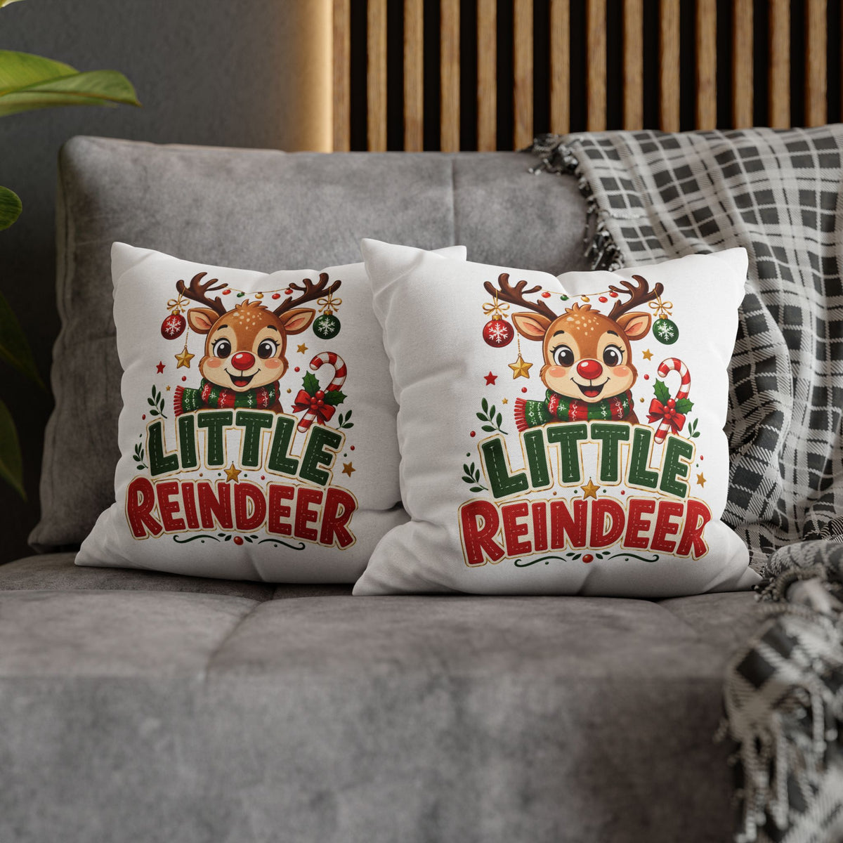Christmas Little Reindeer Holiday Pillowcase – Cute Christmas Throw Pillow Cover