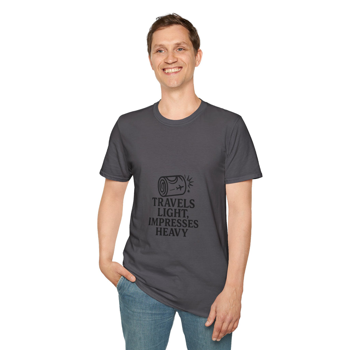 Travel Quote T-Shirt — "Travels Light, Impresses Heavy" Minimal Tee - Trending Now - October 2026