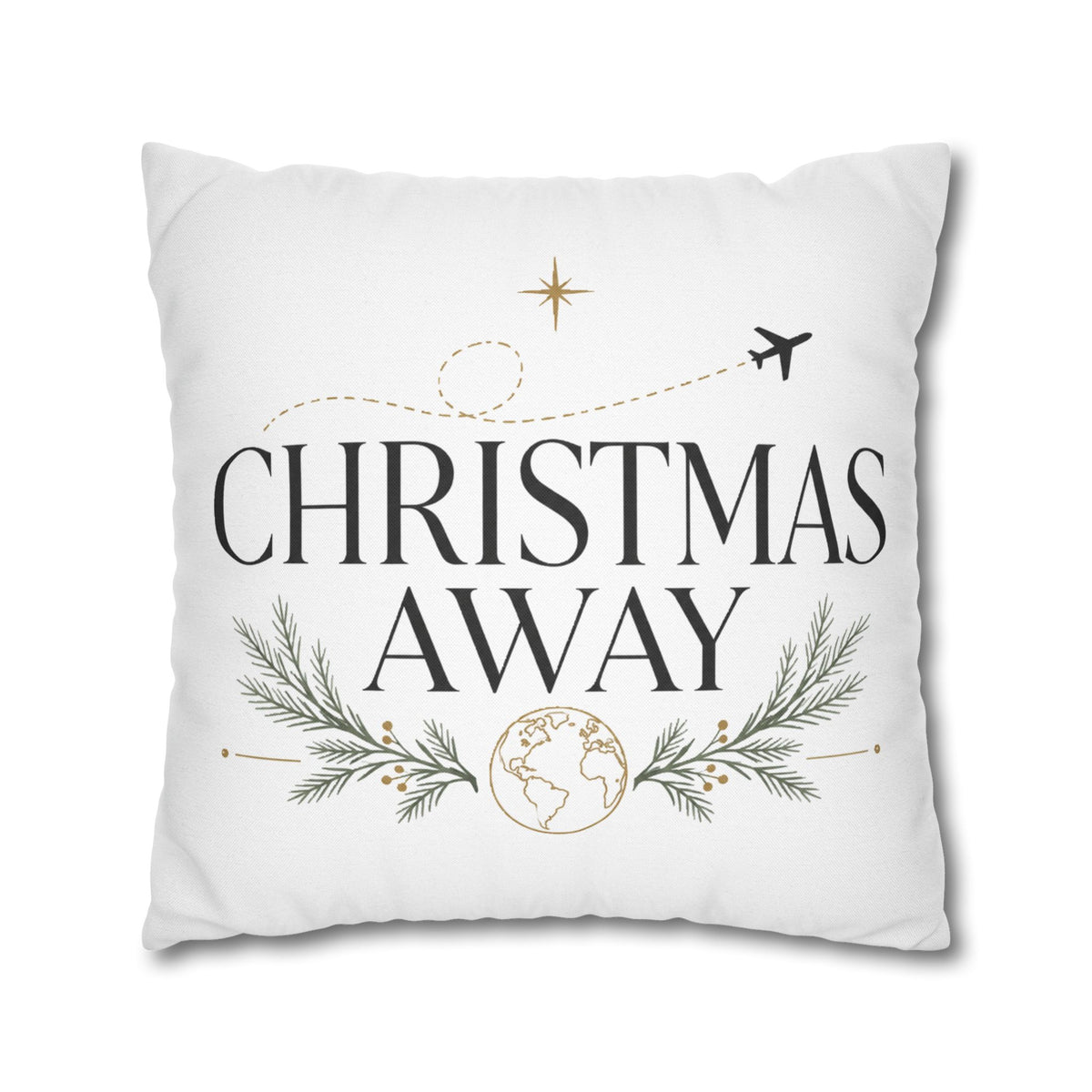 Christmas Away Square Pillowcase – Travel-Themed Holiday Decorative Pillow