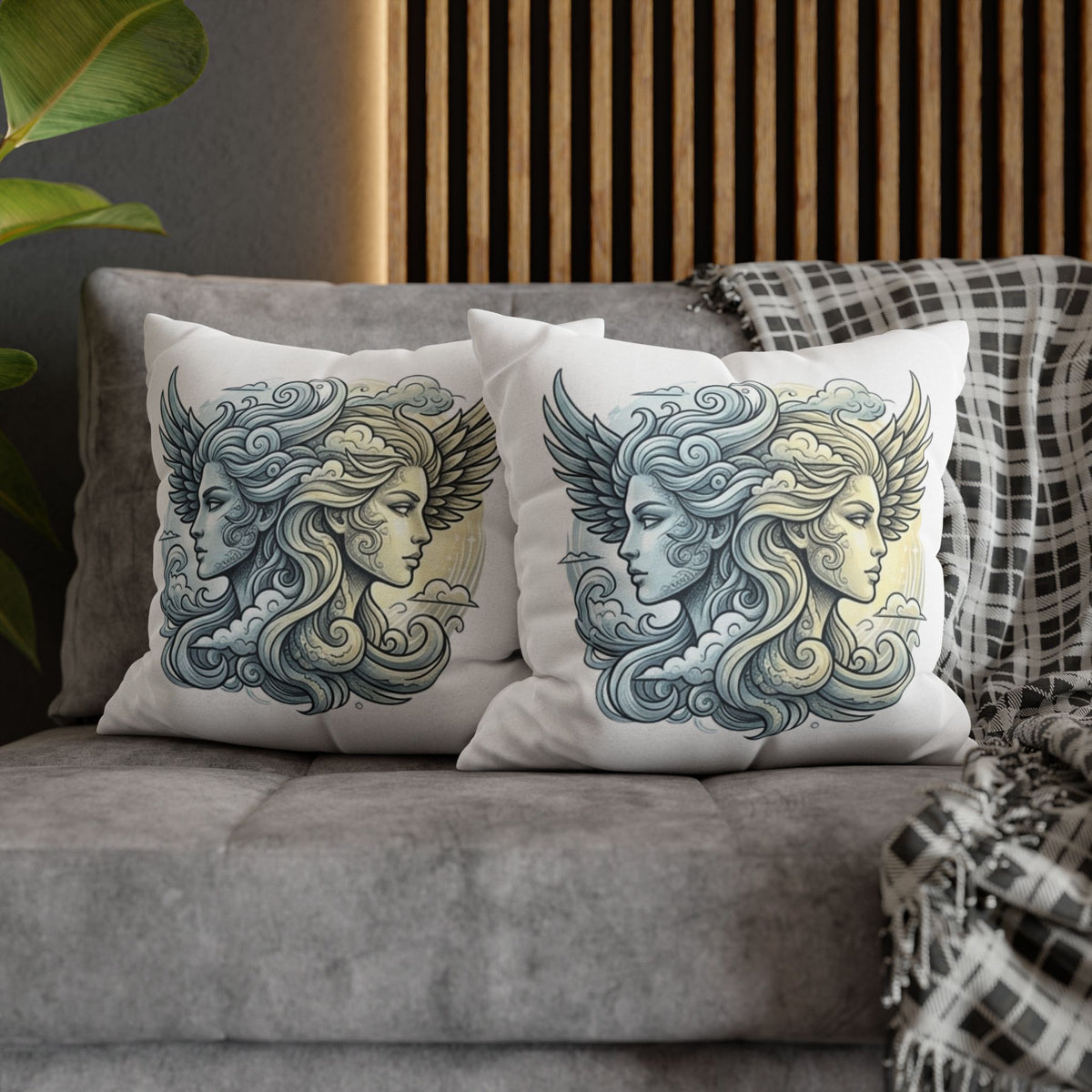 Gemini Dual Goddess Decorative Pillowcase — Celestial Sun & Moon Art Throw Pillow