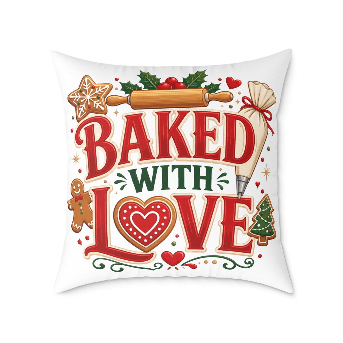 Christmas Baked With Love Square Poly Canvas Pillow