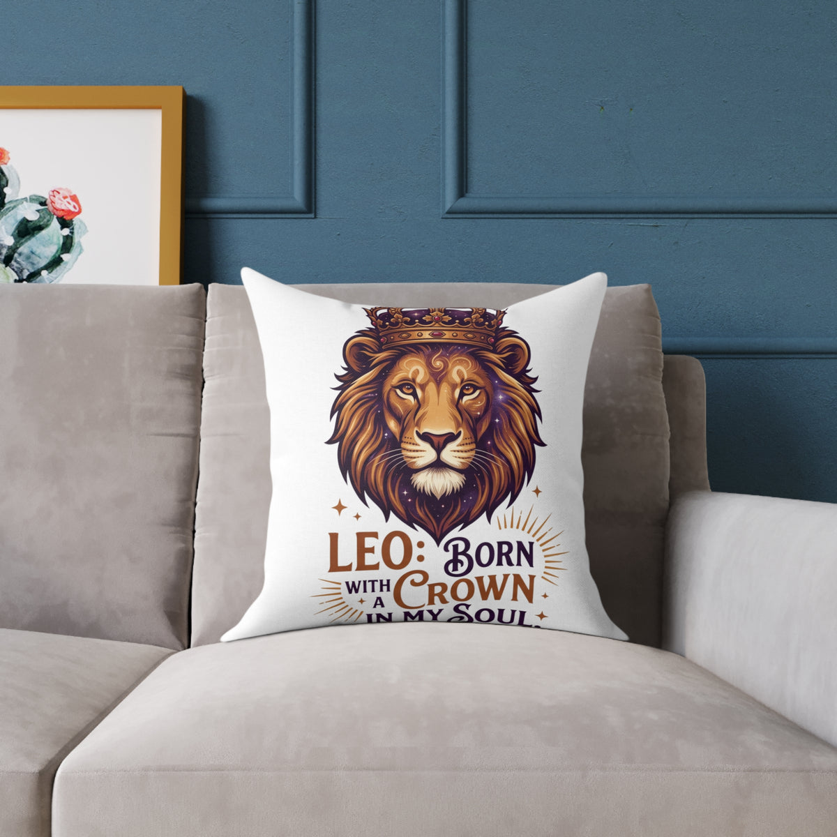 Leo Zodiac Born With A Crown Square Poly Canvas Pillow