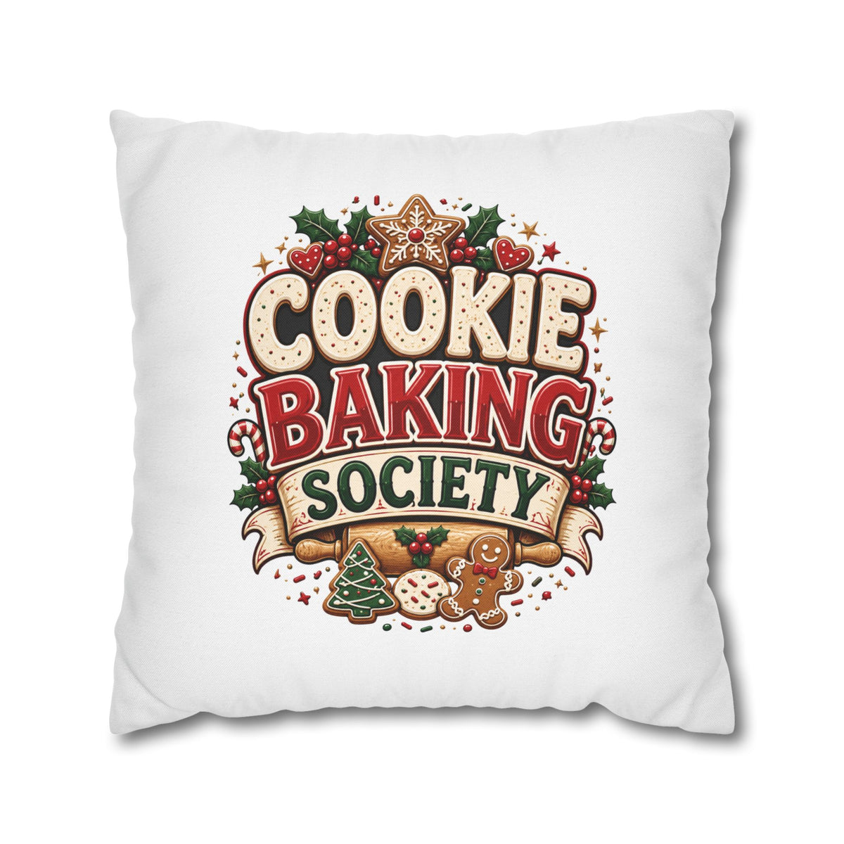 Christmas Cookie Baking Society Pillowcase — Holiday Baking Decorative Throw Pillow Cover