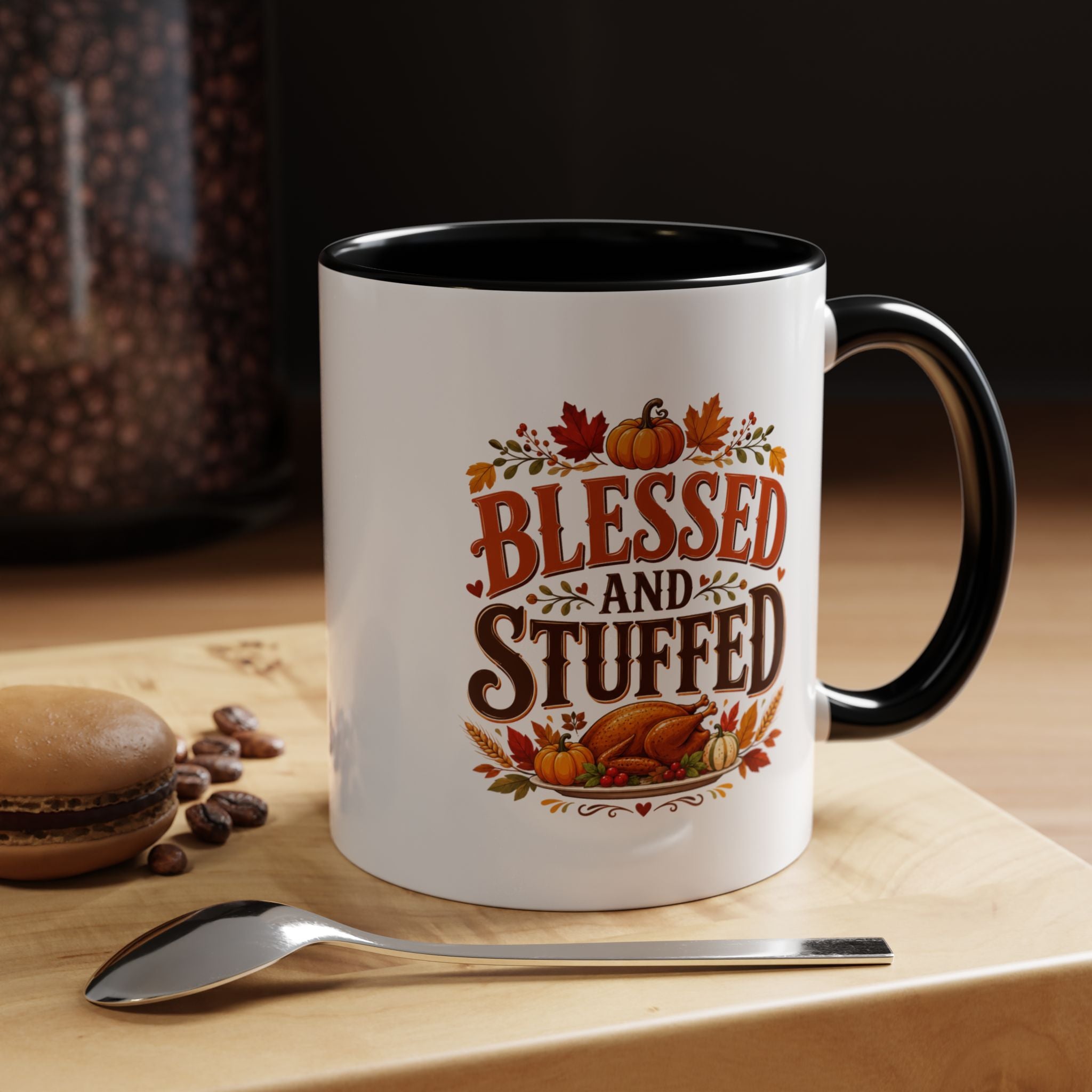 Thanksgiving Mug Blessed and Stuffed Coffee Mug — Thanksgiving Fall Ceramic Accent Mug