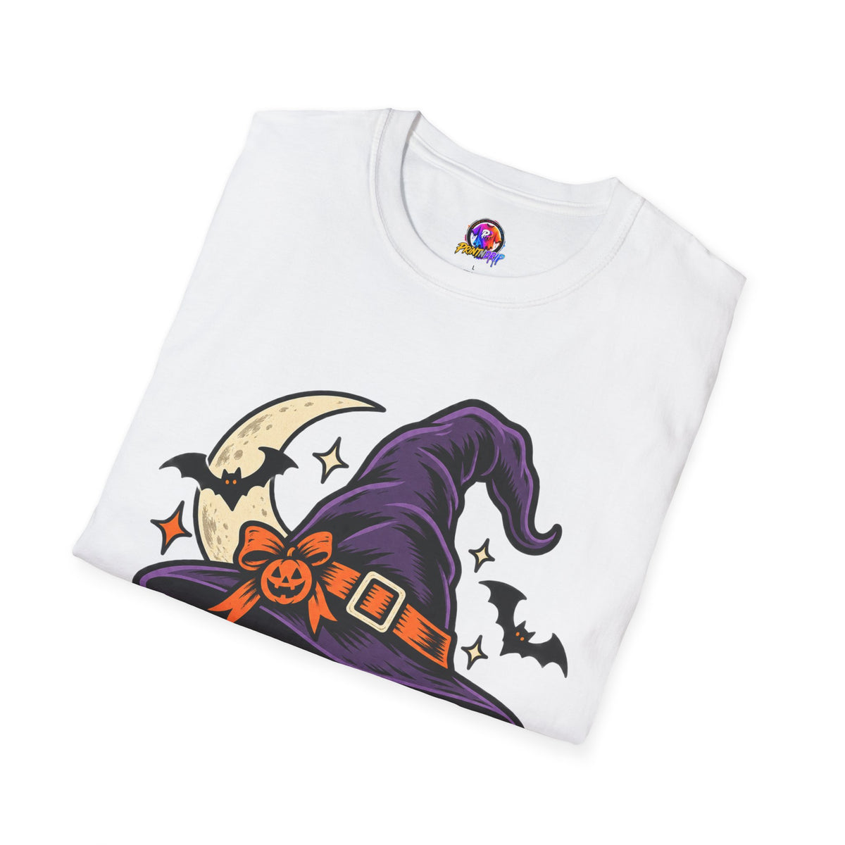 Midnight Mischief Halloween T-Shirt — Witch Hat & Bats Graphic