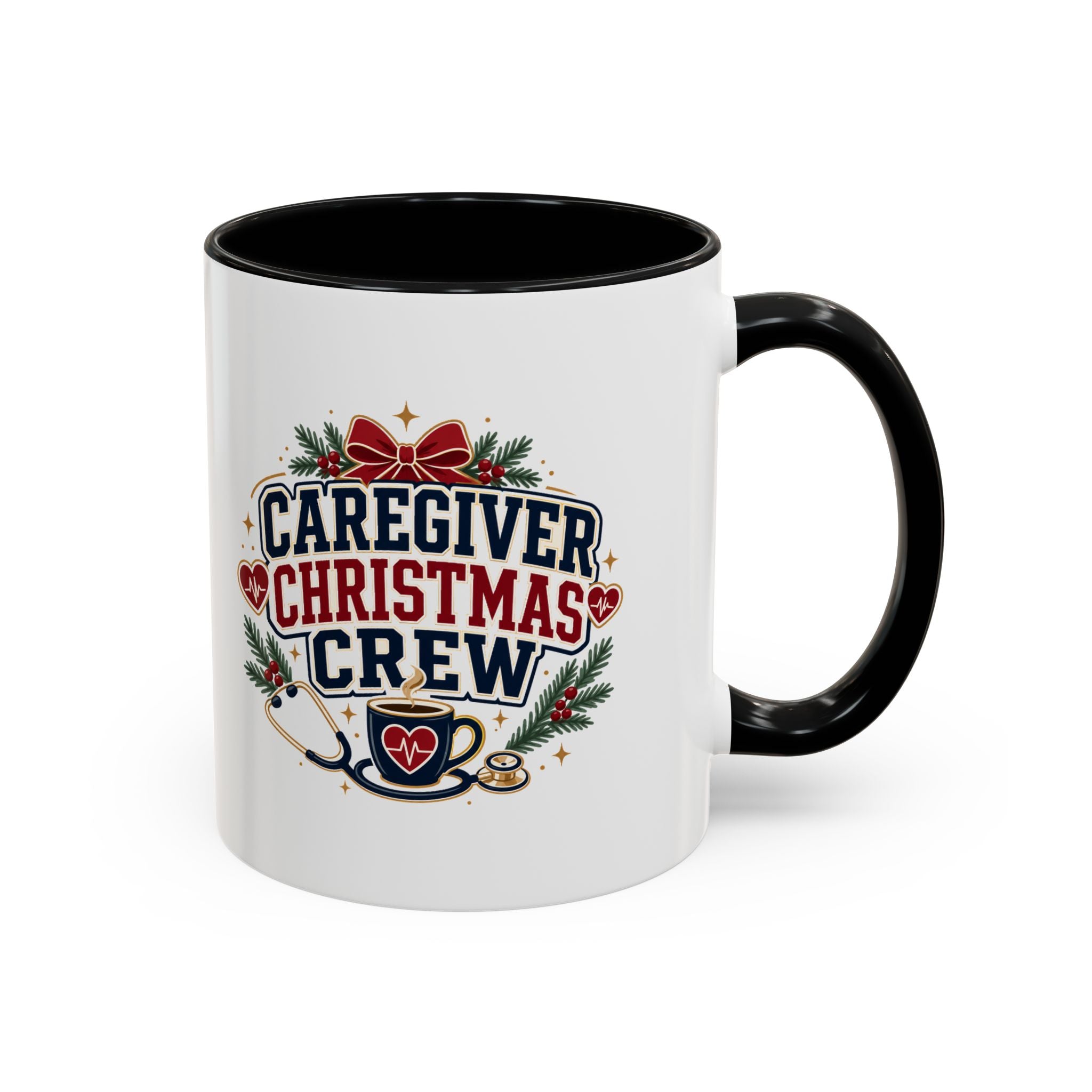 Modern Day Christmas Caregiver Christmas Crew Accent Coffee Mug – Holiday Nurse & Caregiver Gift (11/15oz)