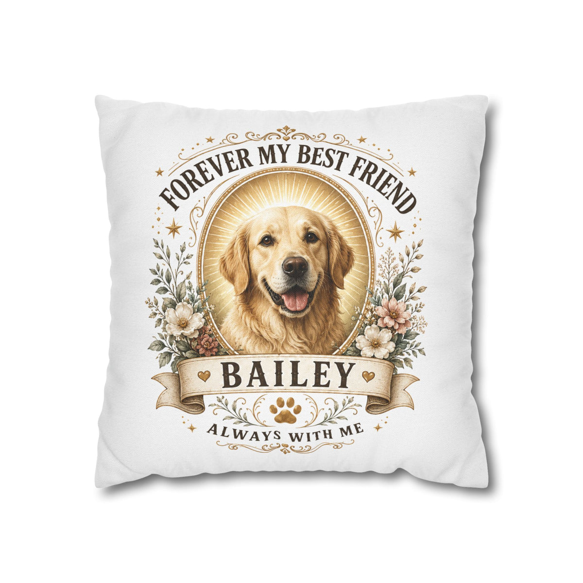 Forever My Best Friend Personalized Dog Photo Milo Bailey Dog Dad Mom Pillowcase — "Bailey" Memorial Throw Pillowcase